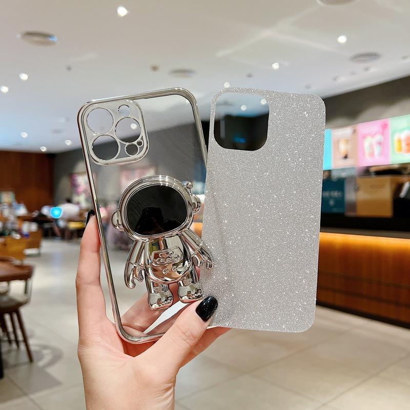 Applicable to iPhone17Promax mobile phone case electroplating astronaut bracket 15 glitter cardboard Apple 16 protective case