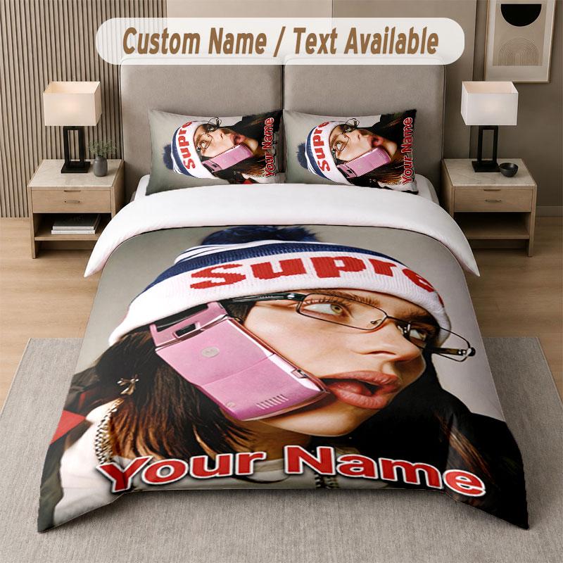 Custom Bedding Set Billie Eilish Pattern, Print Name Text 1 Duvet Cover Plus 2 Pillowcases Home Textile