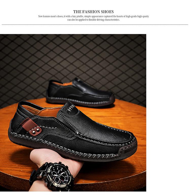 Men's Handmade Leather Slip-on Loafers: Casual Low-top, Flat Bottom, Outdoor Shoes, Large Sizes Up To 48