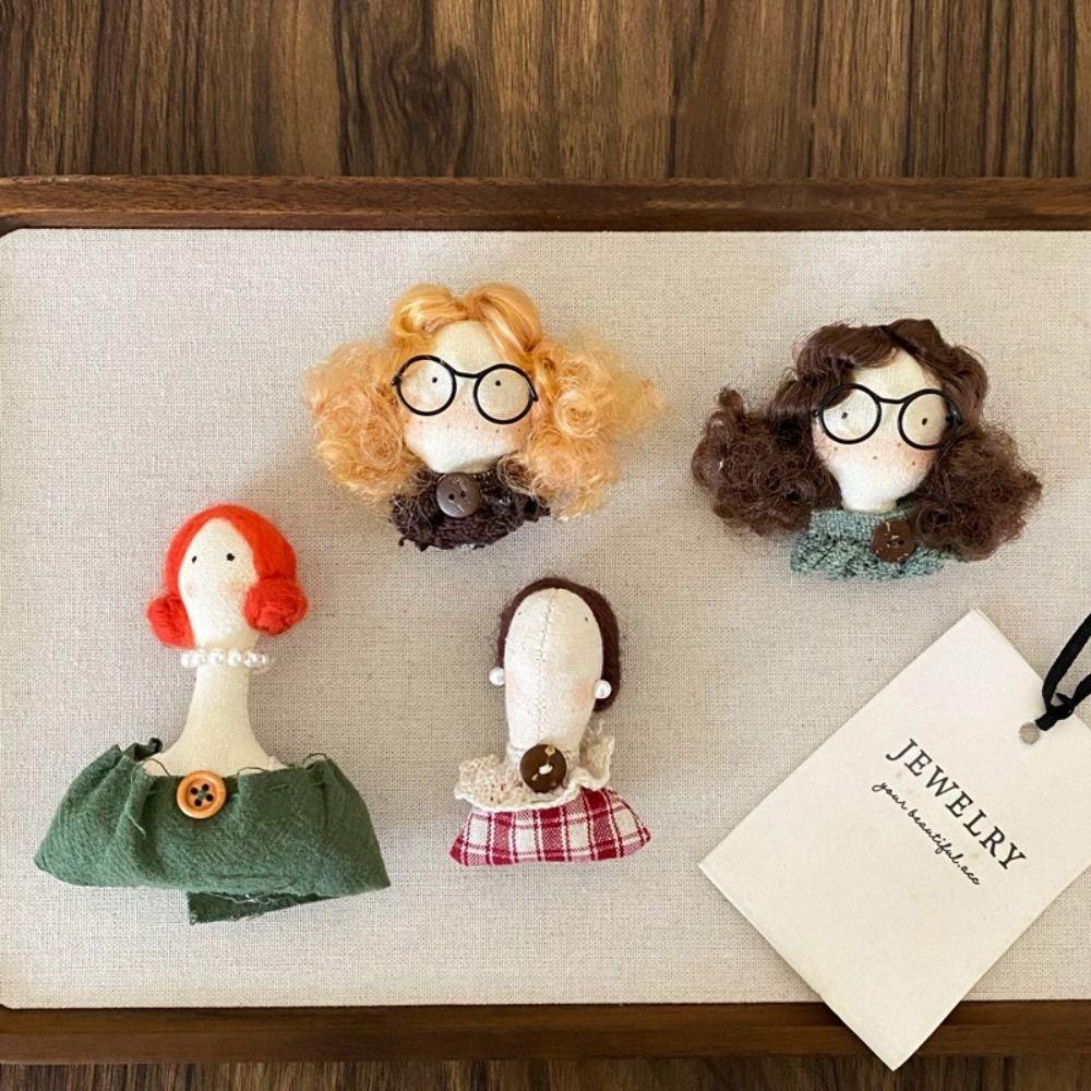 Plush Doll Cartoon Sweater Pin Curly Hair Girl Little Rabbit Brooch Cloth Fabric Brooch  Party