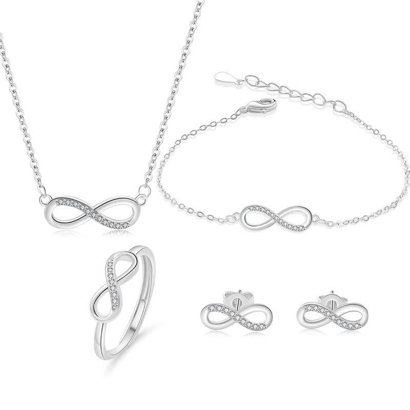 Elegant Cubic Zirconia Figure 8 Necklace Earrings And Bracelet Set Minimalist Clavicle Chain Jewelry Gift For Women