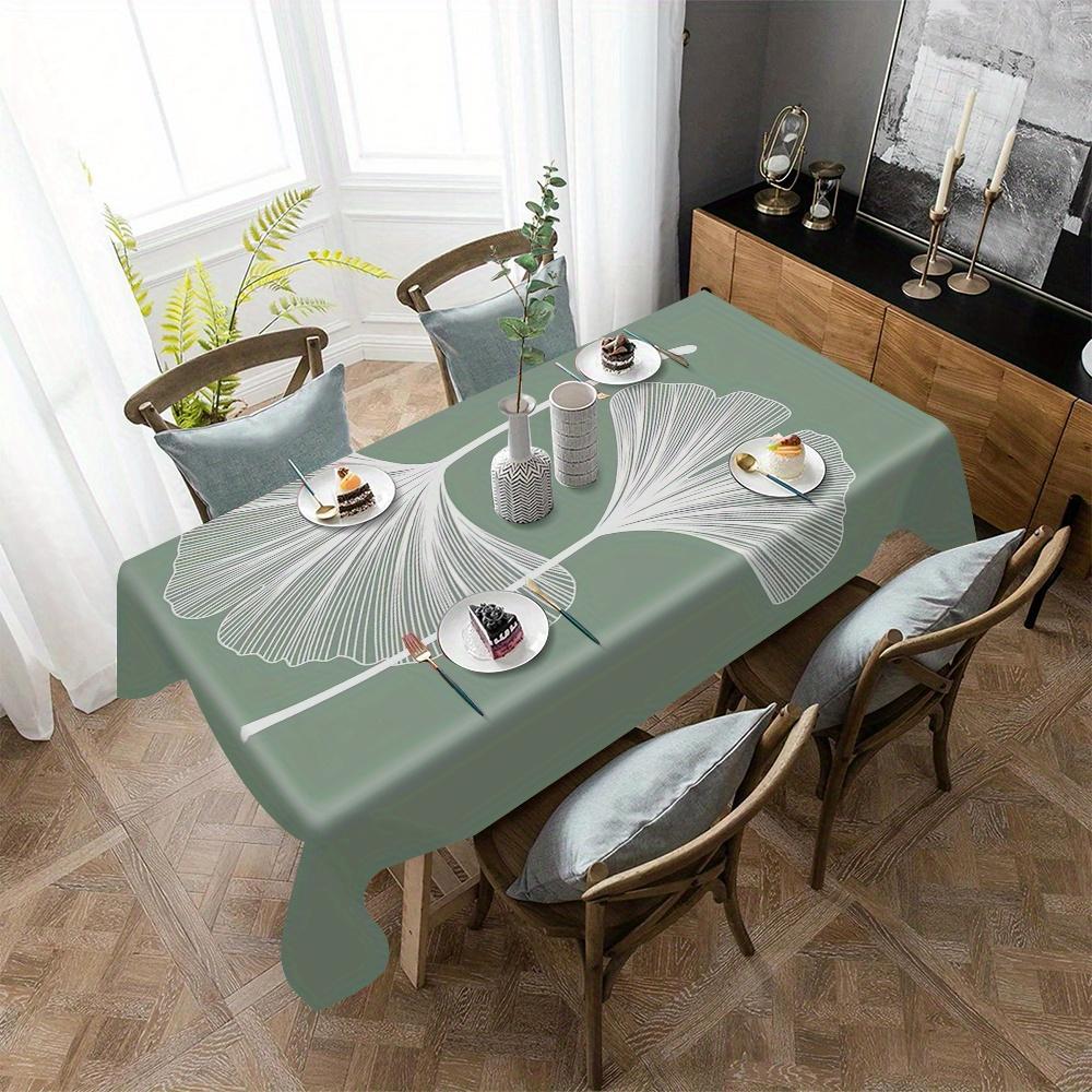 1pc Tablecloth, Green Theme, Ginkgo Leaf Pattern, Machine-Made Tablecloth, Suitable for Indoor and Outdoor Use, Rectangular Minimalist Style Tableclot
