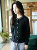 2025 Autumn/Winter Women's Round Neck Pure Wool Cardigan with Rhinestones, Slimming Knit Cashmere Sweater Coat