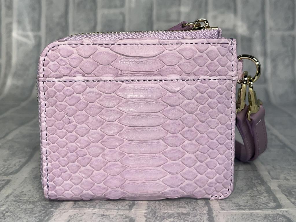 GUODI Compact Mini Wallet with L-Shaped Zipper and Carrying Strap, Genuine Python Leather, HJ-PY101, Snakeskin Leather Wallet, Mini Wallet, Unisex,