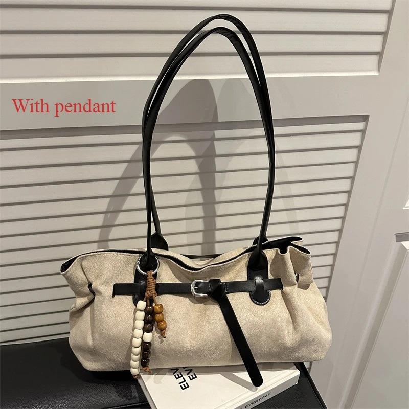 Vintage Belt Design Suede Shoulder Bags for Women Autumn Versatile Ladies Classic Handbags Large Capacity Female Tote Bag