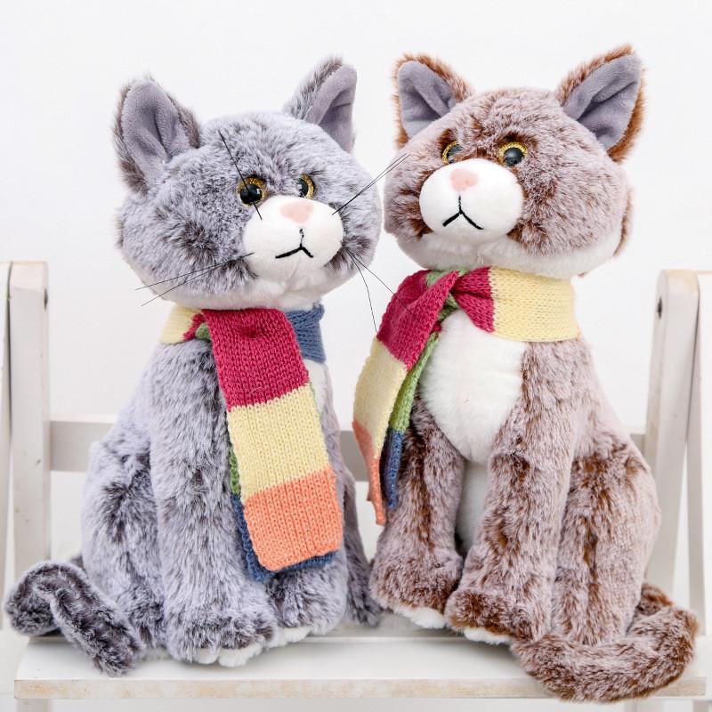 Cat Plush Toy With Scarf 28cm Soft Polyester Collectible Home Decor For Kids And Adults