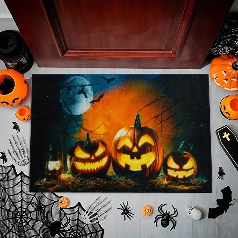 Haunted Mansion Door Halloween Decor Bat Bath Foolish Mortals Non-Slip Entrance Rug Carpet for RV Floor Washable Welcome Mat 40x60cm