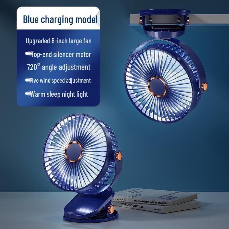 6-Inch Dual-Purpose Clip & Wall-Mount Silent USB Fan with Night Light