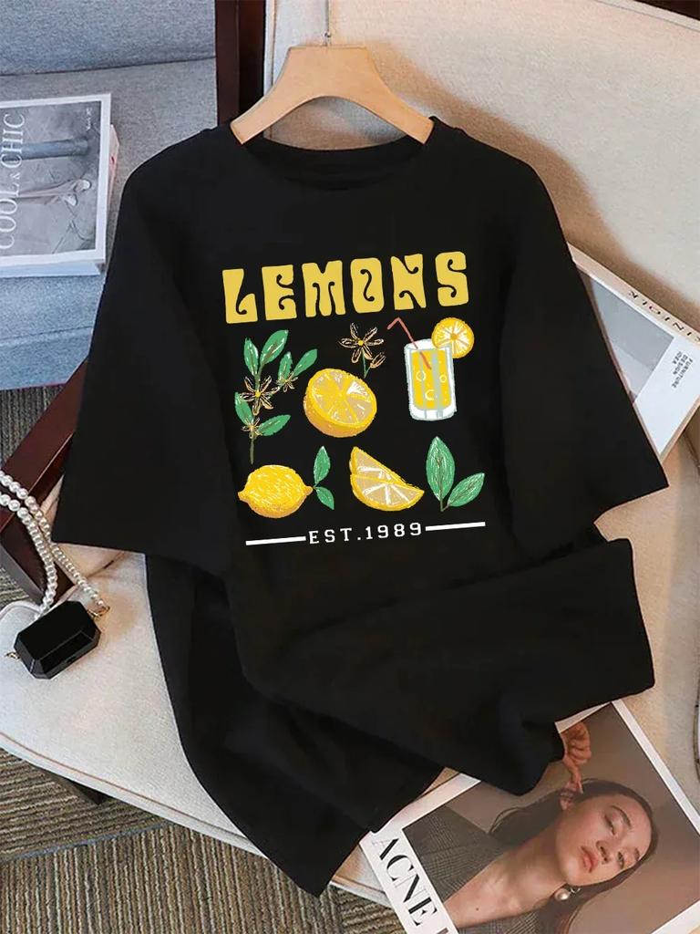 Womens TShirts Summer The Production of Lemon Juice Printing T Shirt Comfortable Soft ONeck Tops Casual Clothes