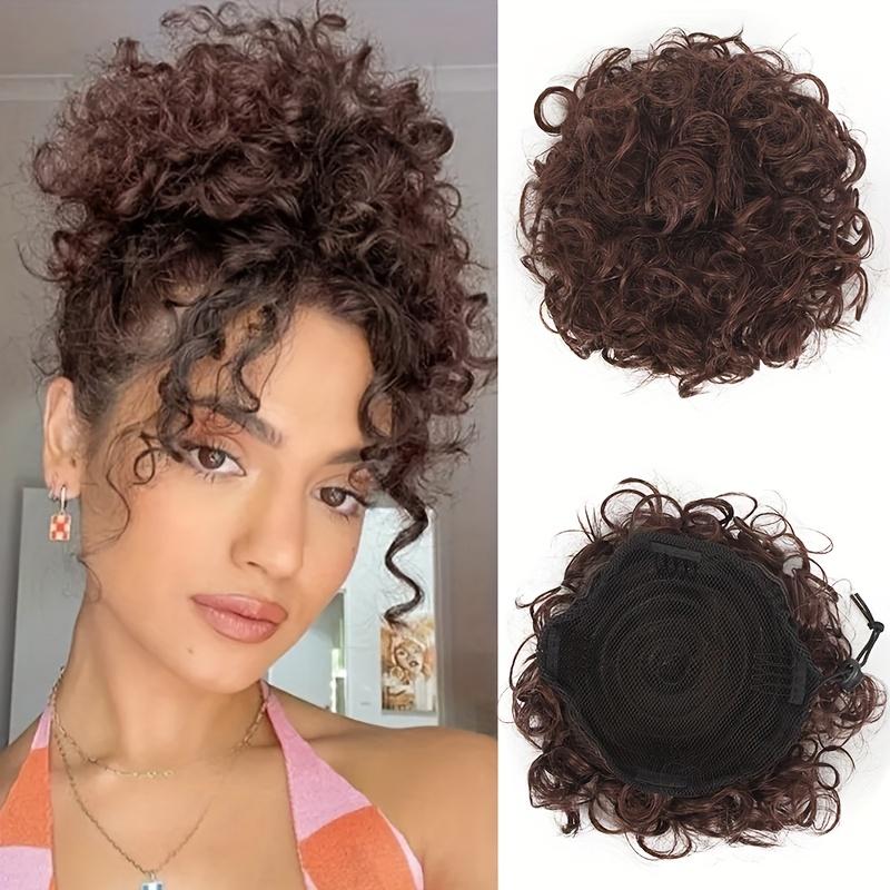 Messy Bun Hair Pieces Elastic Drawstring Fake Hairpieces Short Kinky Curly Scrunchies Ponytail Synthetic Hair Extensions for Women Daily Party Use