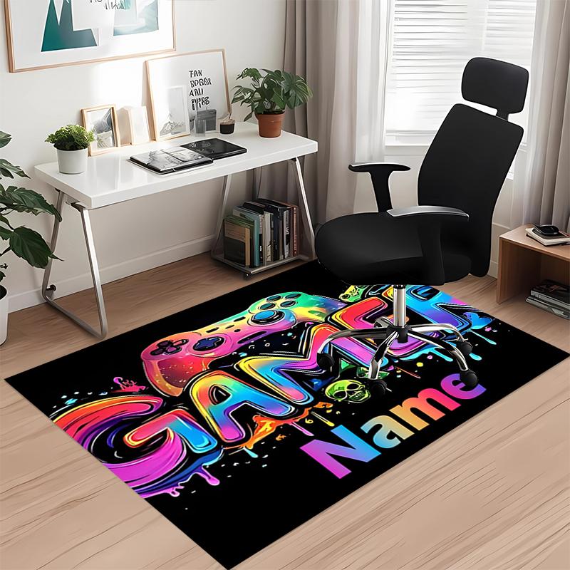Custom Name Game Controller Printed Carpet, for Office Chair Living Room Bedroom Kitchen Room Decor Gifts.