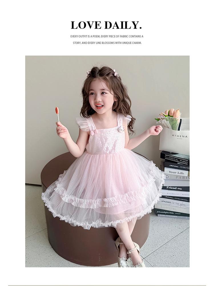 Children's dress, summer girls' camisole vest dress, stylish 2026 new style, flying sleeve sequined princess mesh dress