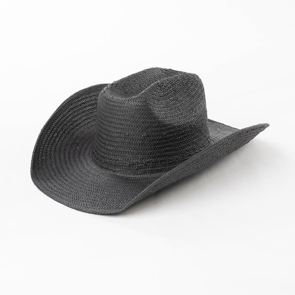Cappello di paglia con tesa larga e bordo arricciato Cappello di paglia stile cowboy occidentale per uomo e donna protezione solare estiva da spiaggia cowboy