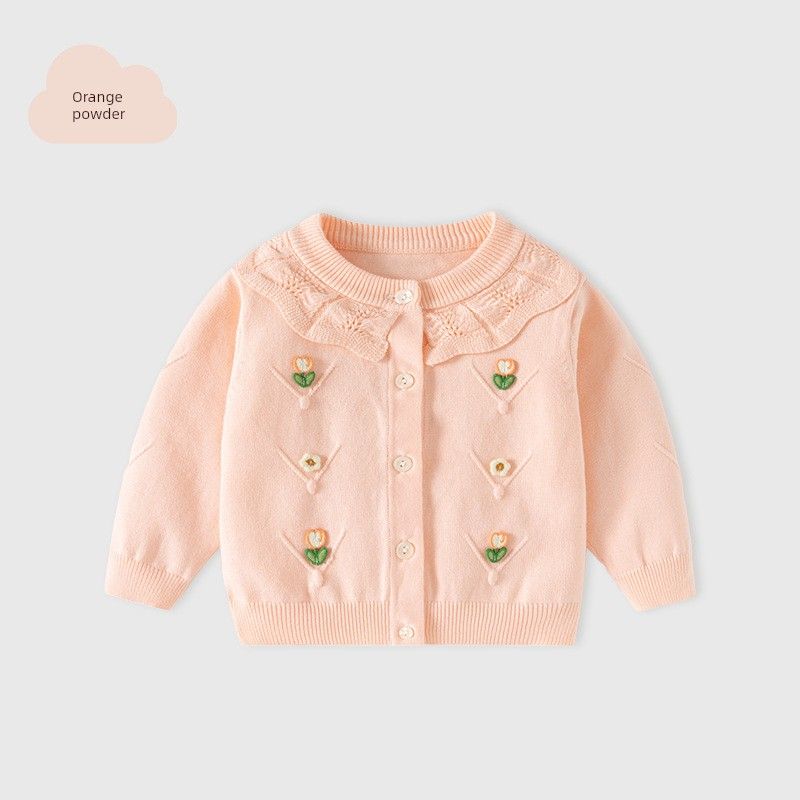 Little Flower Lace Shawl Girls  Cardigan Sweater Spring and Autum Sweet Baby Girl Knitwear Kidsren s Long-Sleeved Jacket Fresh Little Flowers-Bd924 110