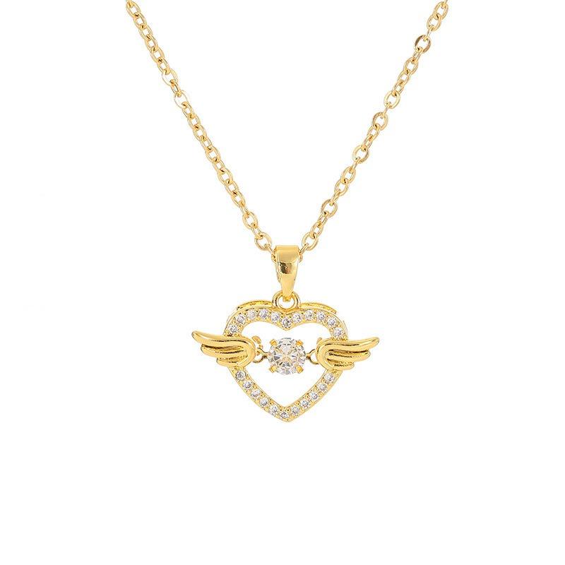 Fashion Simple Heart Wing Titanium Steel Clavicle Necklace Women