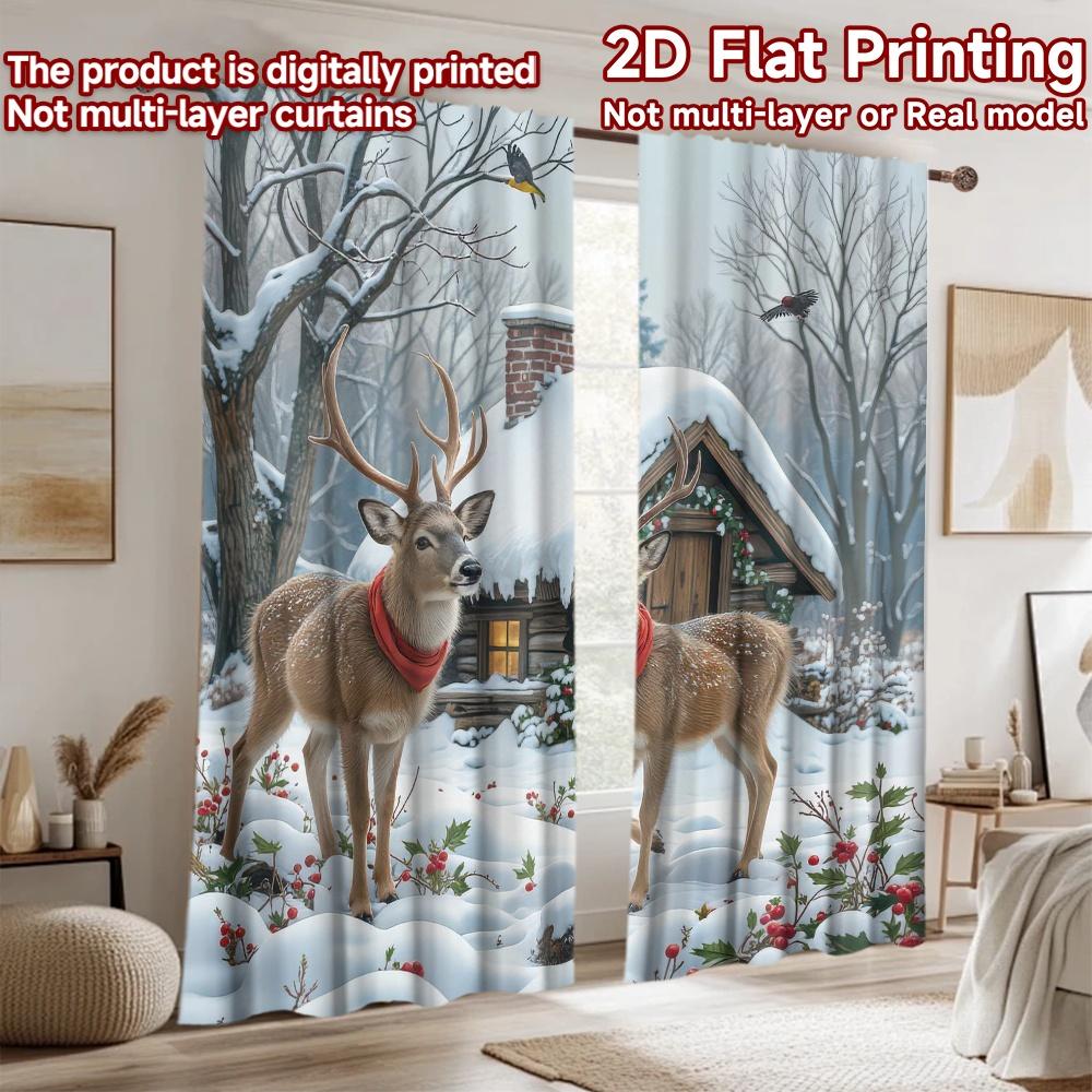 2D flat Photography Backdrop Popular Scene Backdrop Christmas Snowy Deer Scene 100% Polyester Family Party Decoration Use