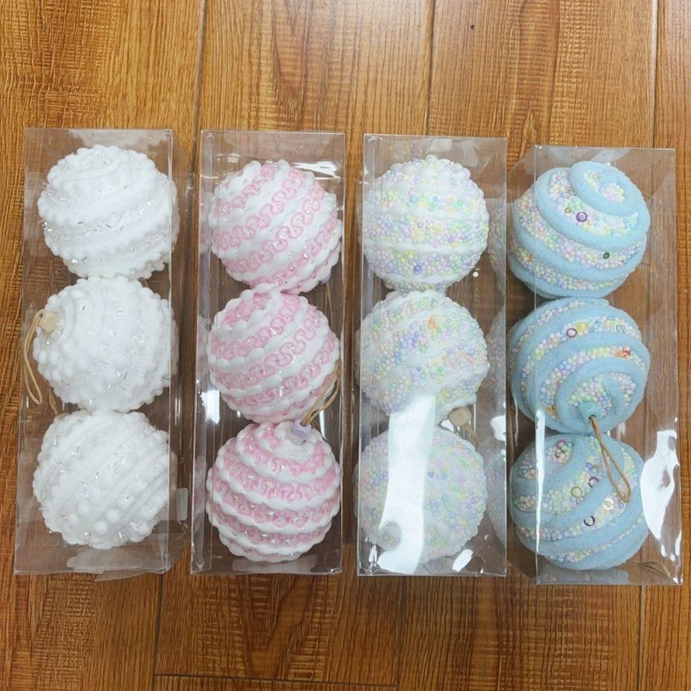 3pcs 8cm Foam Christmas Balls Pendant Shatterproof Reusable Christmas Macaron Hanging Balls Elegant Colorful