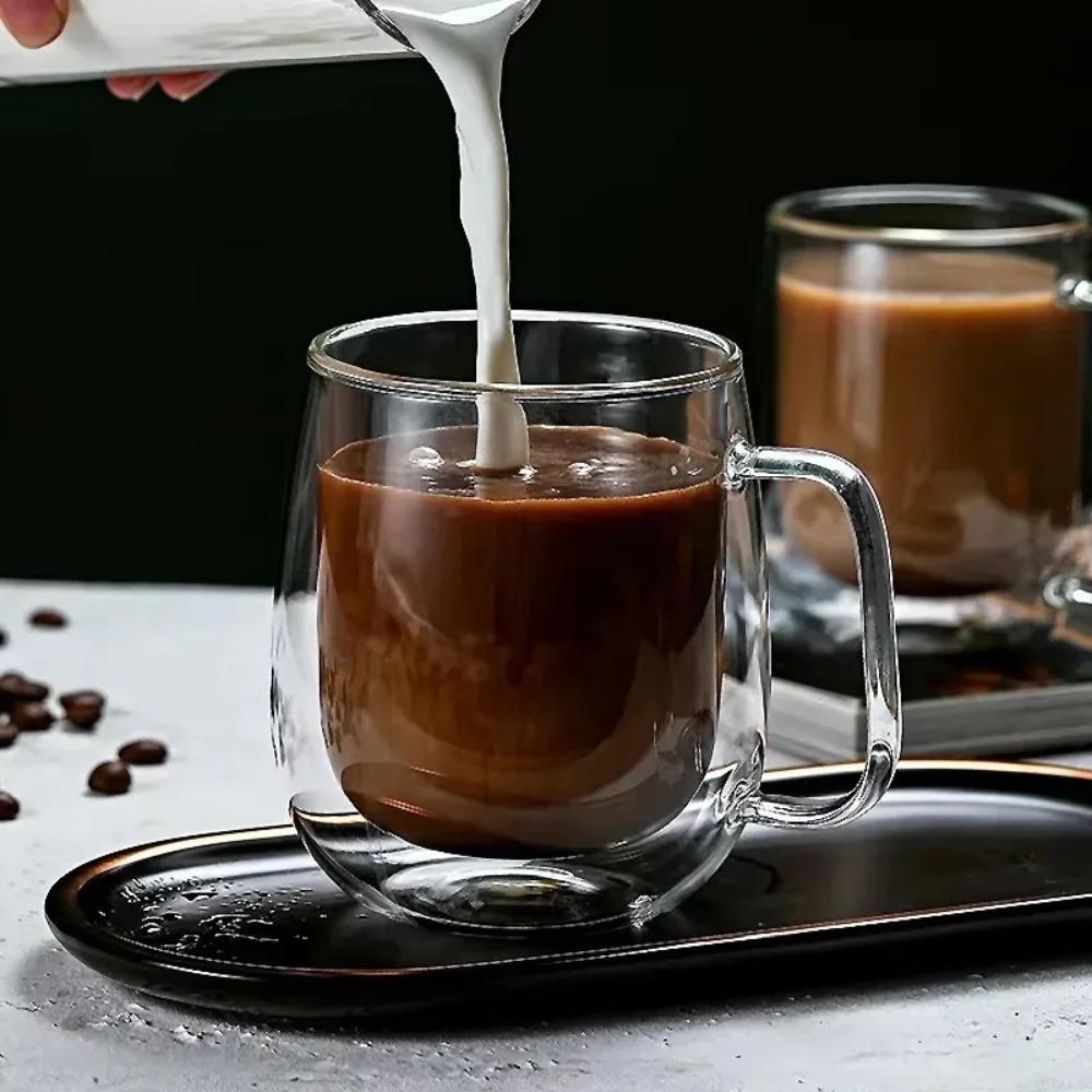Double-layer Glass Coffee Cup Heat Resistant Handle Coffee Milk Juice Water Cup Bar Drinkware Coffeeware Lover Gift