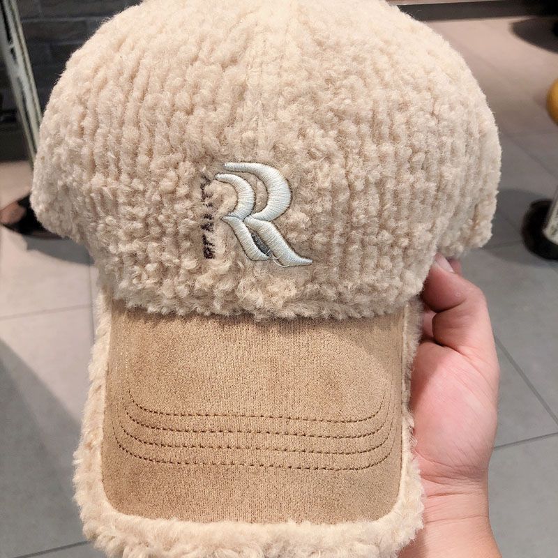 Autumn and Winter Lamb Wool Letter Cap Fashion Versatile Hat New Thermal Baseball Cap Women
