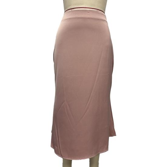 Women Midi Skirt High Waist Satin-Like Shiny Skirt Solid Color