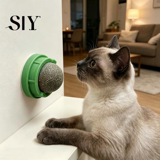 Indoor Cat Interactive Toy 2Pcs Catnip Lick Balls Rotating Ball Safe Healthy Kitten Licking Stimulation Chew with Adhesive for Wall or Floor