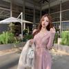 French V-neck Kinky Temperament Slim Bottom Hip Skirt Straps Long Sleeves Irregular Waist Gentle Tie Dress