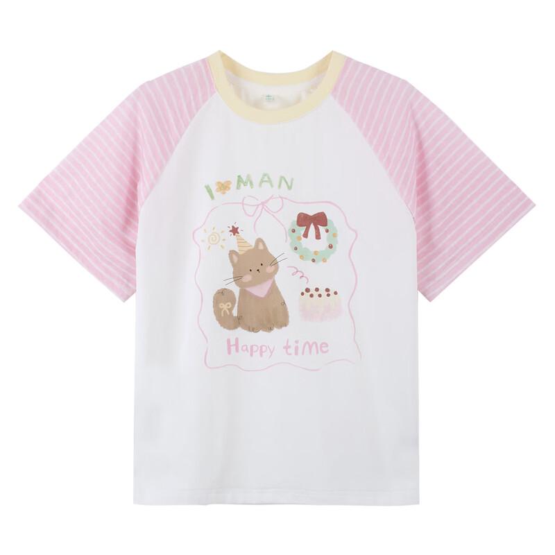 Girls' Color-Block Cartoon Print Short Sleeve T-Shirt