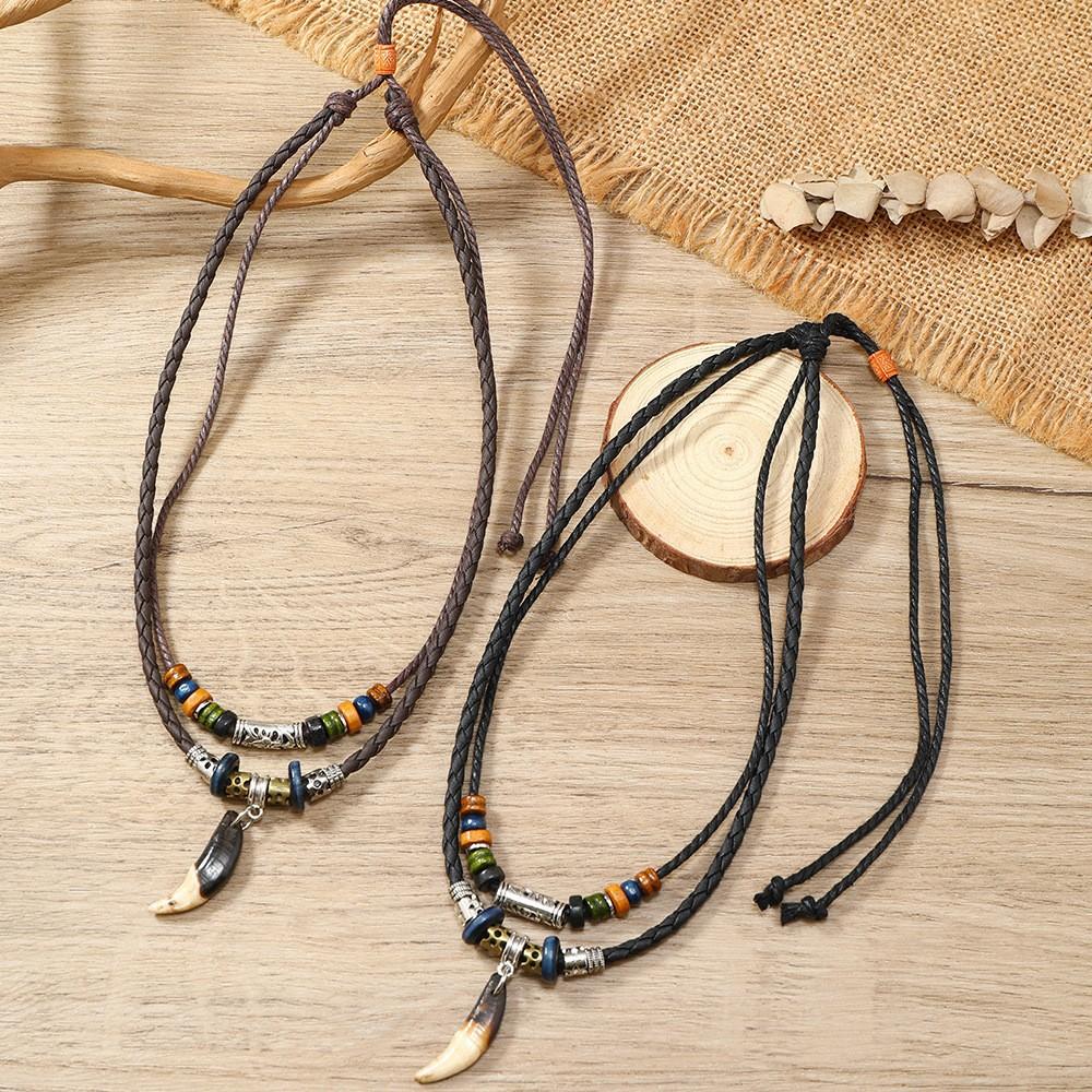 Literary Retro Butterfly Alloy Multi-layer Wooden Beads Knotted and Pullable Hand-woven Necklaces, Jewelry
