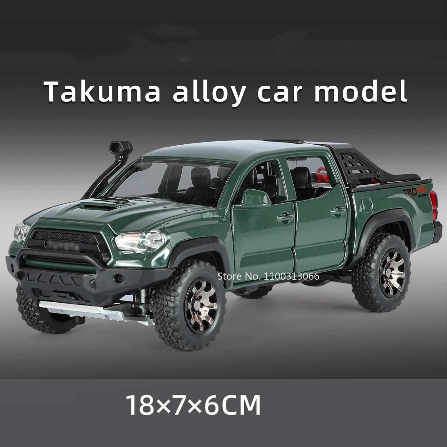 

1:32 Alloy Tacoma Toys Diecast Models Cars with Light Music Pull Back Miniature Car Rubber Tires Vehicles for Kids Xmas Gifts