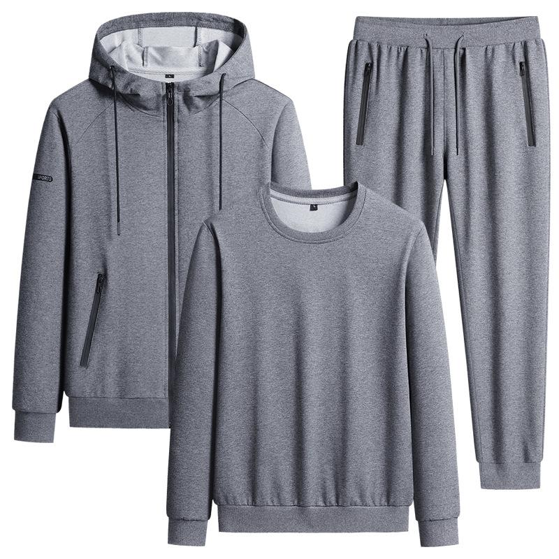 

Плюшевый спортивный костюм мужской осенне-зимний дышащий из чистого хлопка свободного кроя плюс размер повседневный худи брюки комплект из 3 предметов S