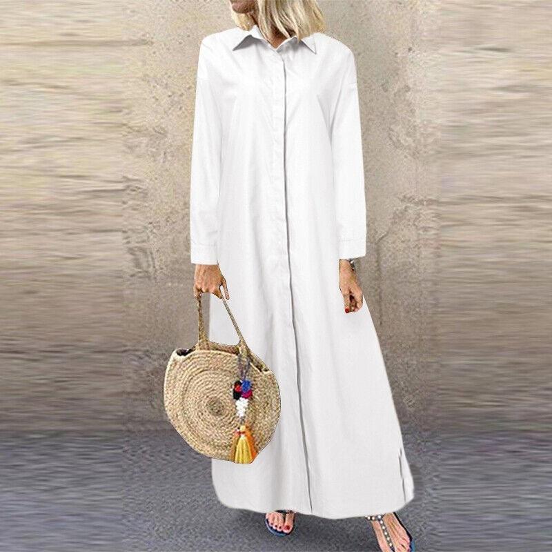 JPNTKY Fashion Summer Spring Solid Color Print Long Sleeve Casual Dresses