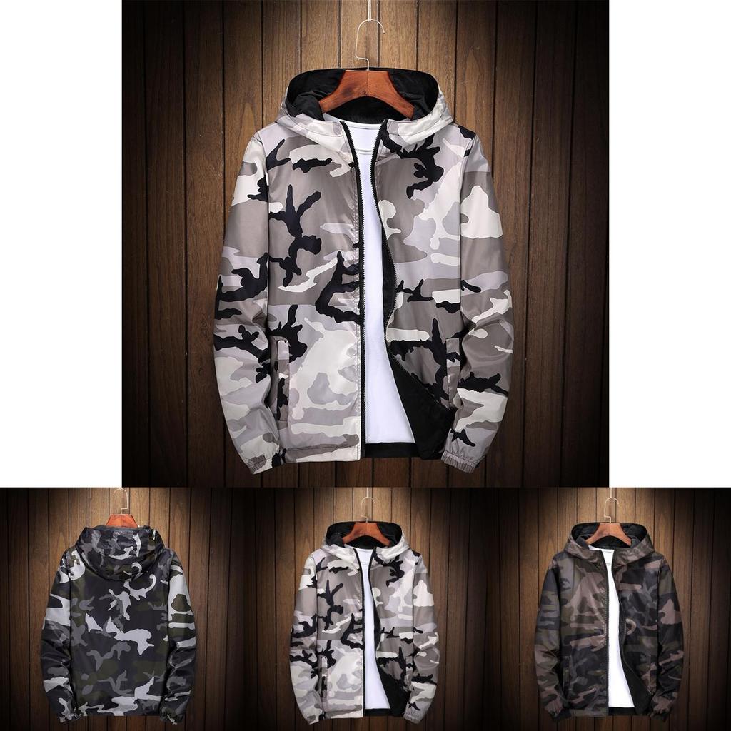 Premium Reversible Men Jacket Coats Male Casual Hooded Camouflage Windbreaker Outwear