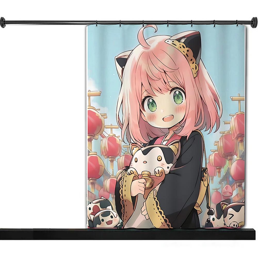 Shower Curtain Waterproof Polyester Fabric Paint Colorful Curtains Anime Spy X Familys Cute Gaming Home Bathroom Decor With Hook