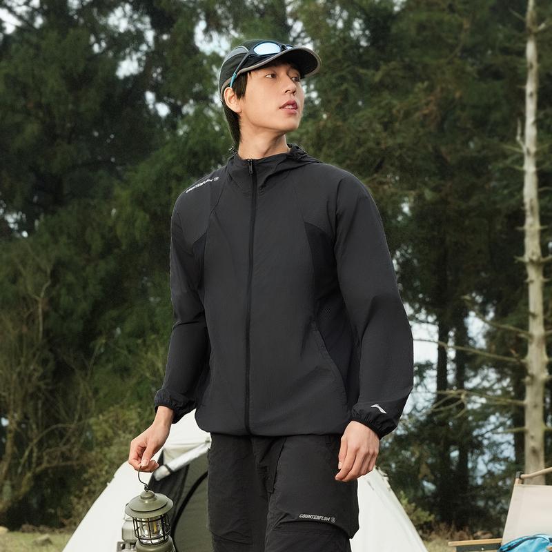 Li Ning CF Outdoor Series Breathable Water-Resistant UV Block UPF 40+ Sun Protection Windbreaker Men Outerwear Black AFDV371-1