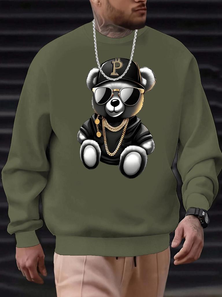 Men's Autumn 2025 Rich Bear Trendy Sunglasses Print Hoodie