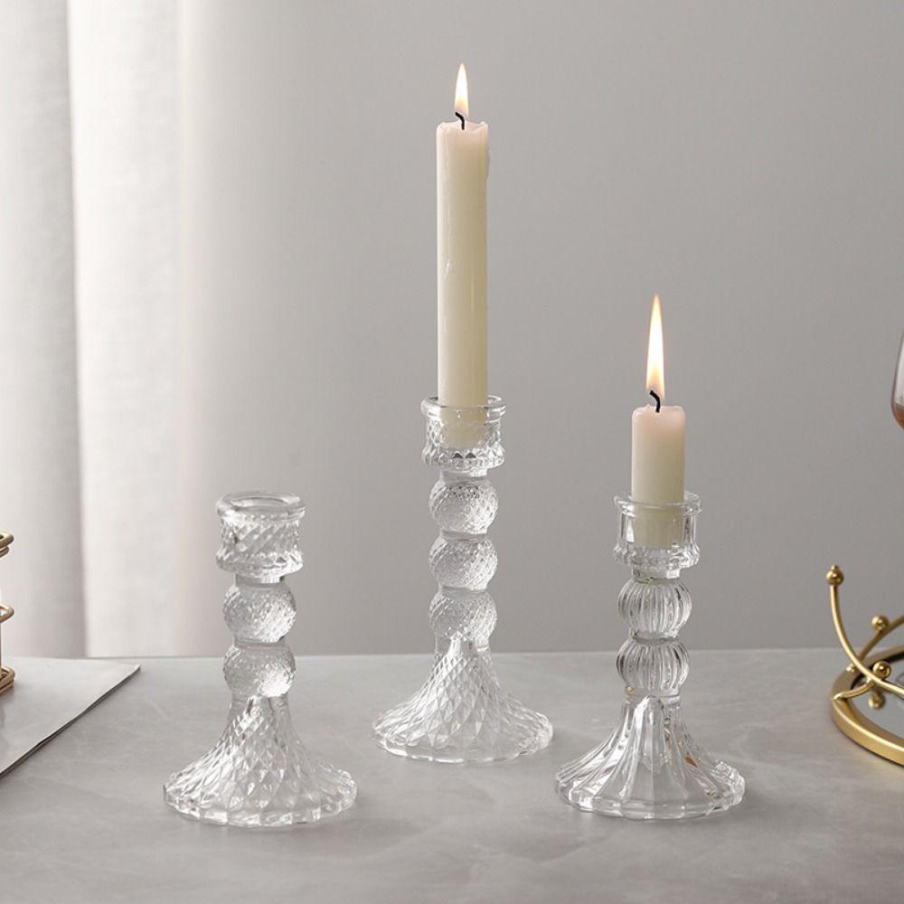 Transparent Glass Candle Holder Romantic Clear Glass Candlestick  Table Centerpiece