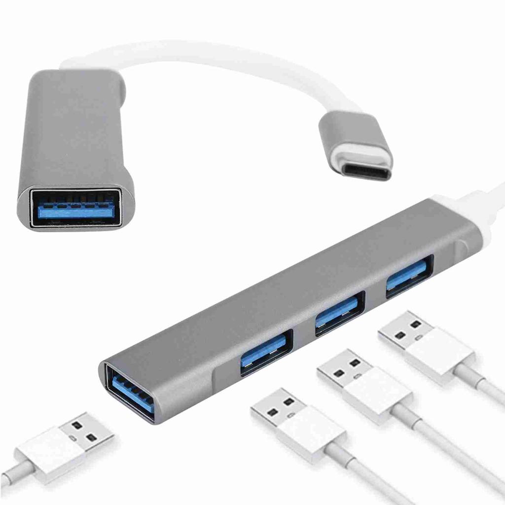 4Port USB 3.0 Hub MultiFunction Type C Splitter Extender Dock Adapter OTG PC(Silver )
