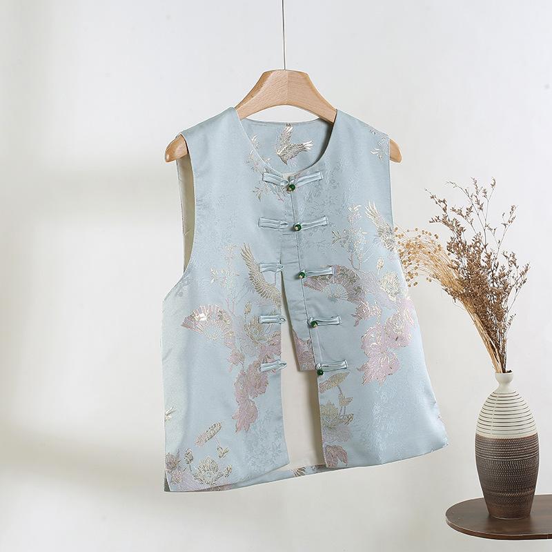 

Embroidered retro vest women s 2025 spring round neck temperament versatile top XXXL [Recommended 138-75kg]