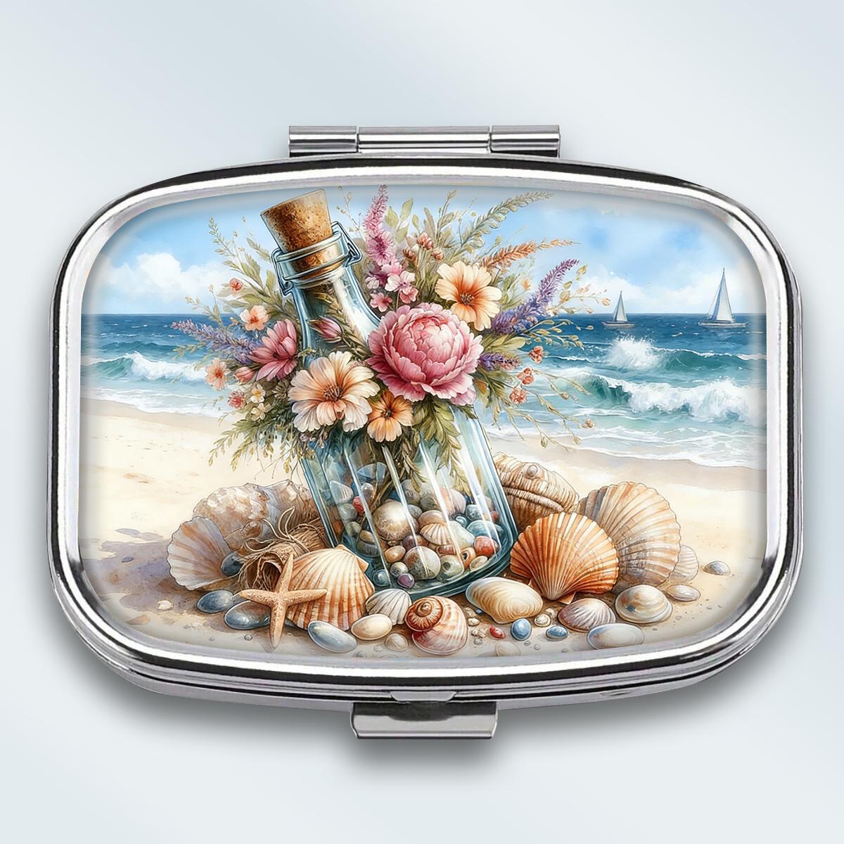 

Portable Pill Box with 2 Compartments, Mini Metal Medicine Organizer Case, Cute Printed Pill Container for Vitamins, Pills, Jewelry, Travel, Daily Use