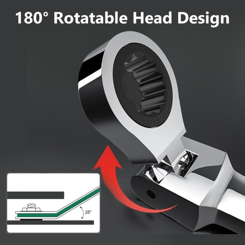 Flexible 10mm Ratchet Wrench Metal Keychain with 180 Degree Flexible Rotation Head for Fastening Application