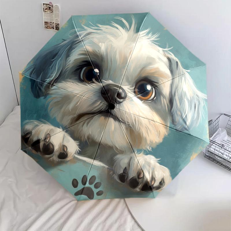 Shih Tzu pattern, automatic folding umbrella, portable and foldable design, 8 ribs, a Christmas or birthday gift.