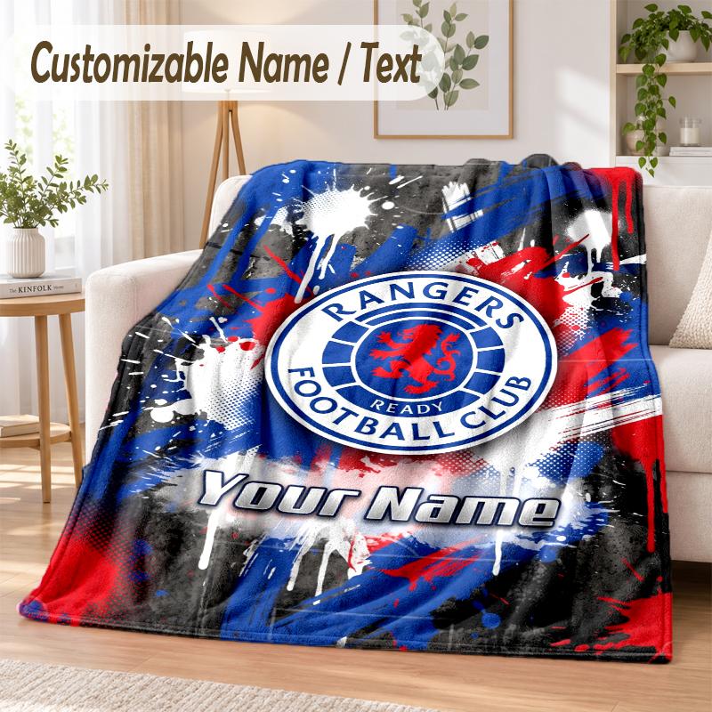 Custom Text Flannel Blanket Rangers FC Print Warm Cozy Blanket Home Sofa Bedding