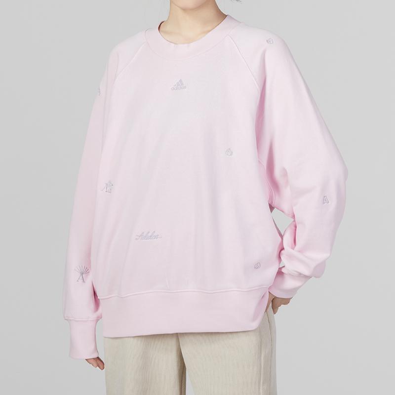 adidas Bluv Q1 Sweatshirt With Letter Logo Embroidery Women Tops Pink IC0812