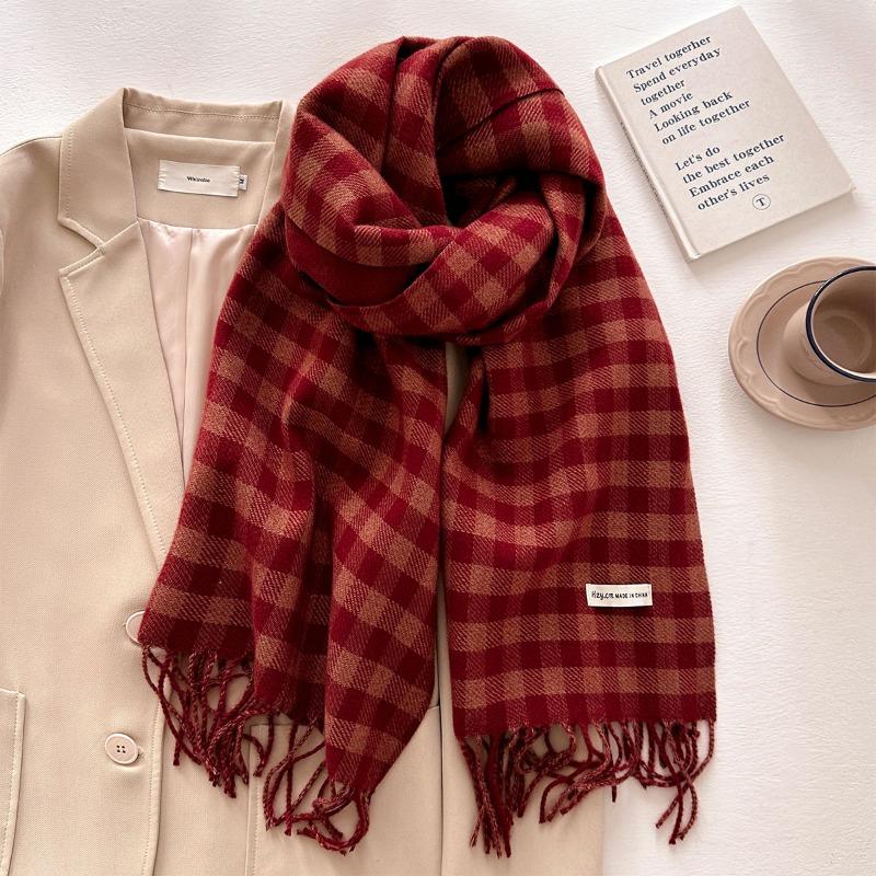 Autumn and Winter New Imitation Cashmere Plaid Scarf Women's Wind Thickened Warm Scarf Versatile Fringed Shawl