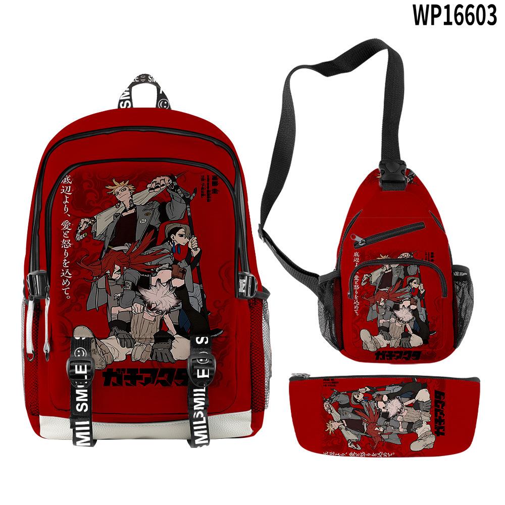 Favored Distinctive Metal Family Anime 3D Design 3pcs/Set Learner Bags Everyday Laptop Everyday Backpack Sling Carry Tote Pencil Pouch