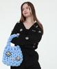 Acho Daisy Flower Knitted Pompon Tote Bag_Blue