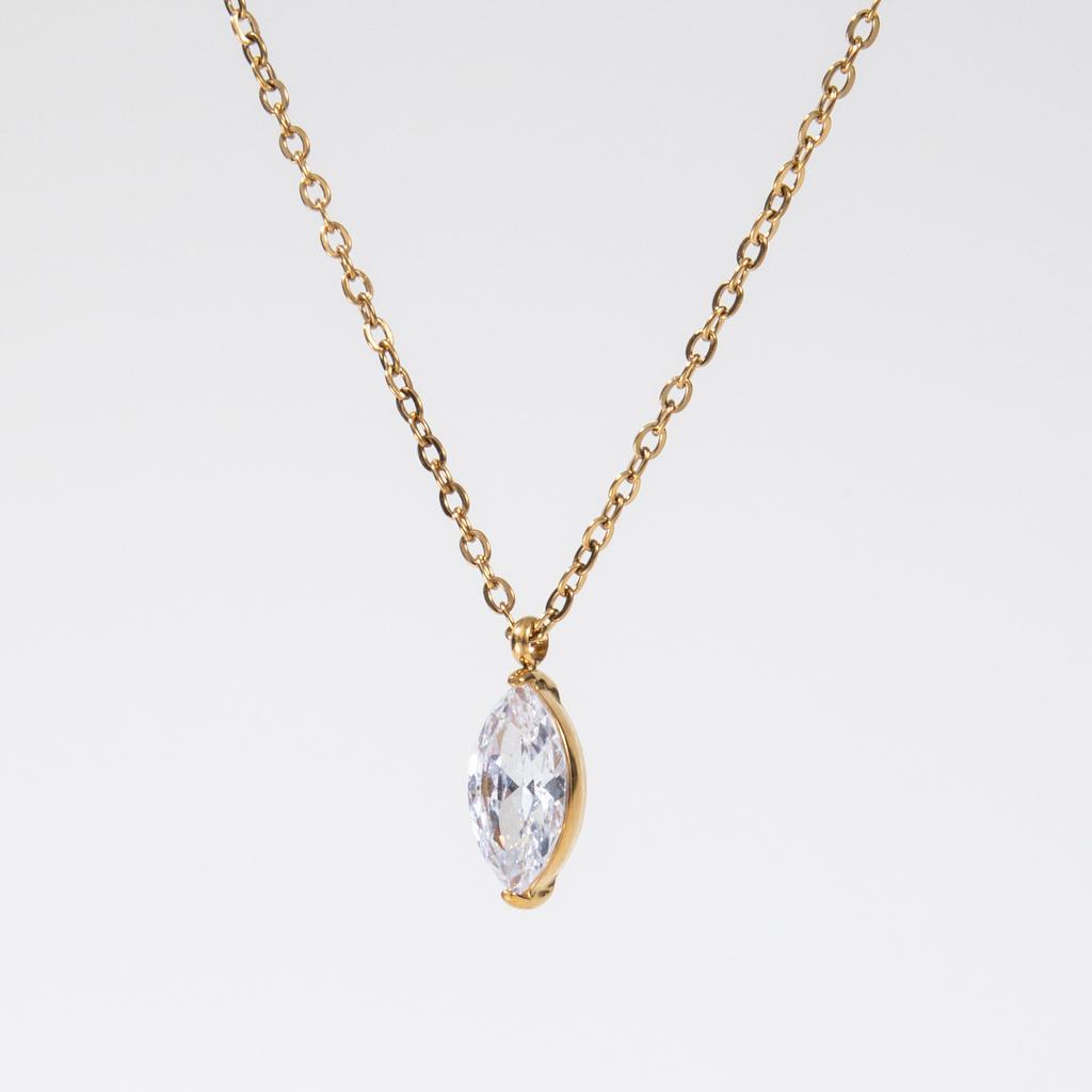 YF5244 Waterproof Jewelry 18K Gold PVD Water Drop Oval 5A Zirconia Zircon CZ Pendant Minimalist Stainless Steel Tassel Necklace