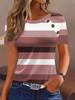 Womens Casual Striped Button Decor Short Sleeve T Shirt