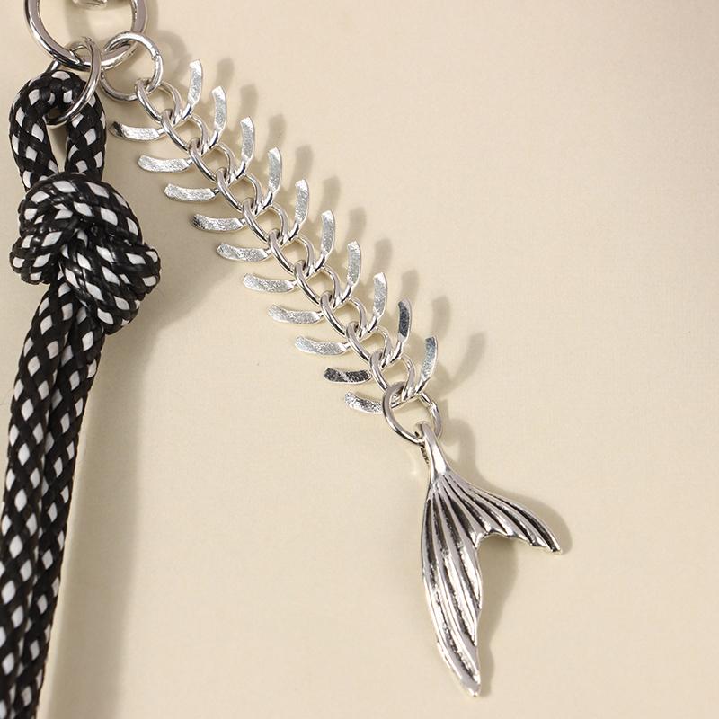 Y2K Punk Fishbone Fishtail Pendant Keychain Vintage Creative Braided Rope Keyring  Bag Charm Bag Key Accessories