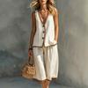 Cross-border exclusive for European and American summer women's vacation style two-piece set, solid color button casual vest cardigan women's shorts 